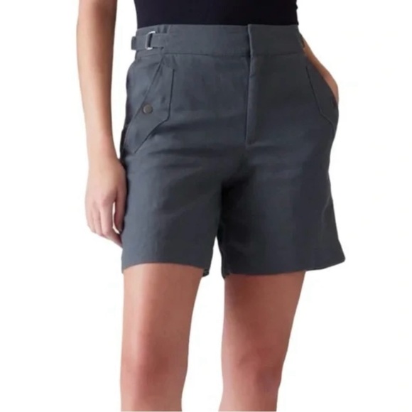 Athleta Pants - Athleta Womens Voyager Linen Shorts 8 Granite Blue Lightweight Adjustable Waist
